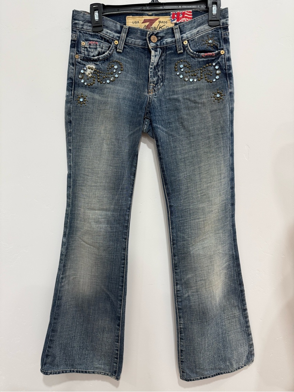 Y2K New 7 For All Mankind Great Wall of China Rhinestone Bootcut Flare Jeans USA
